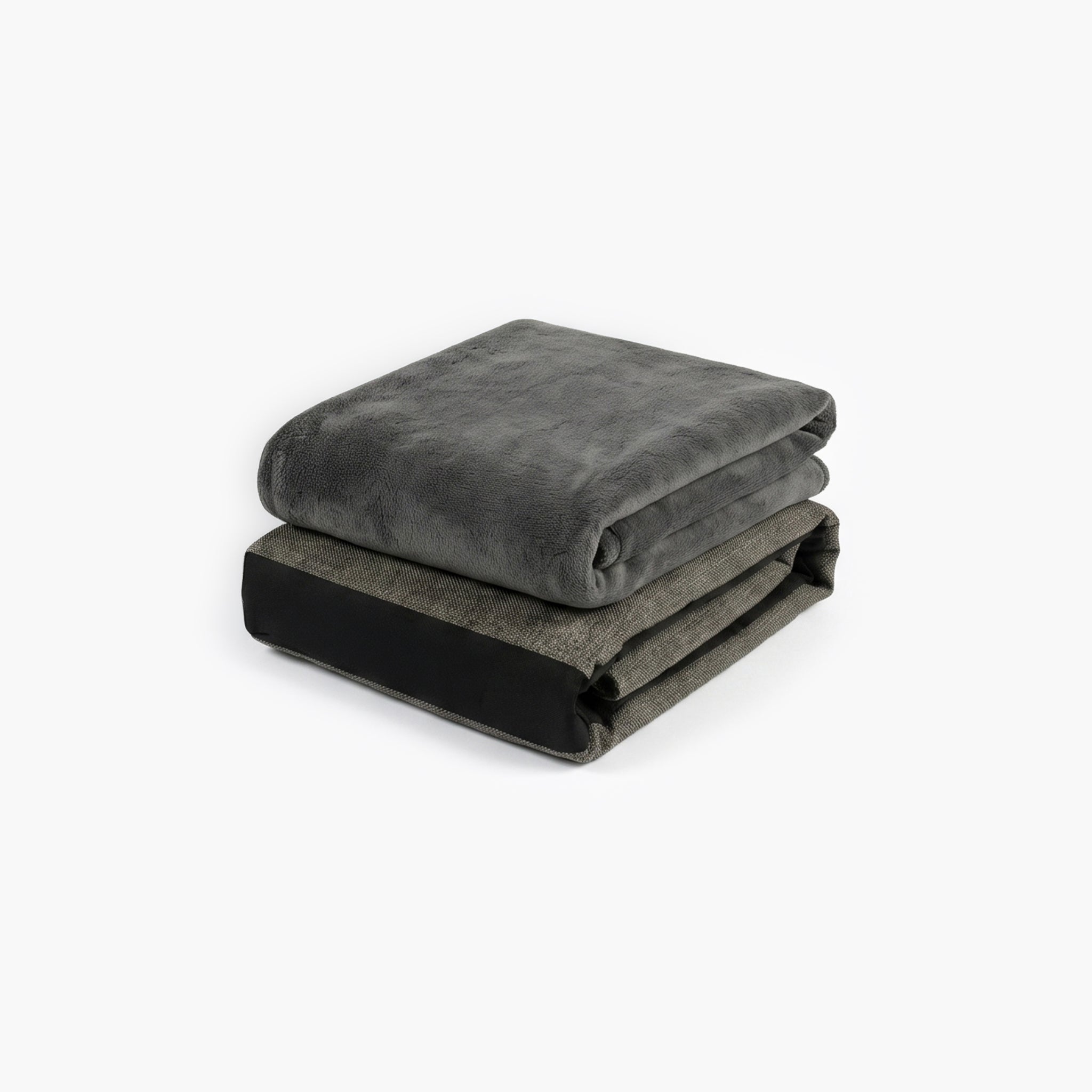 Folded gray blanket and dog bed cover