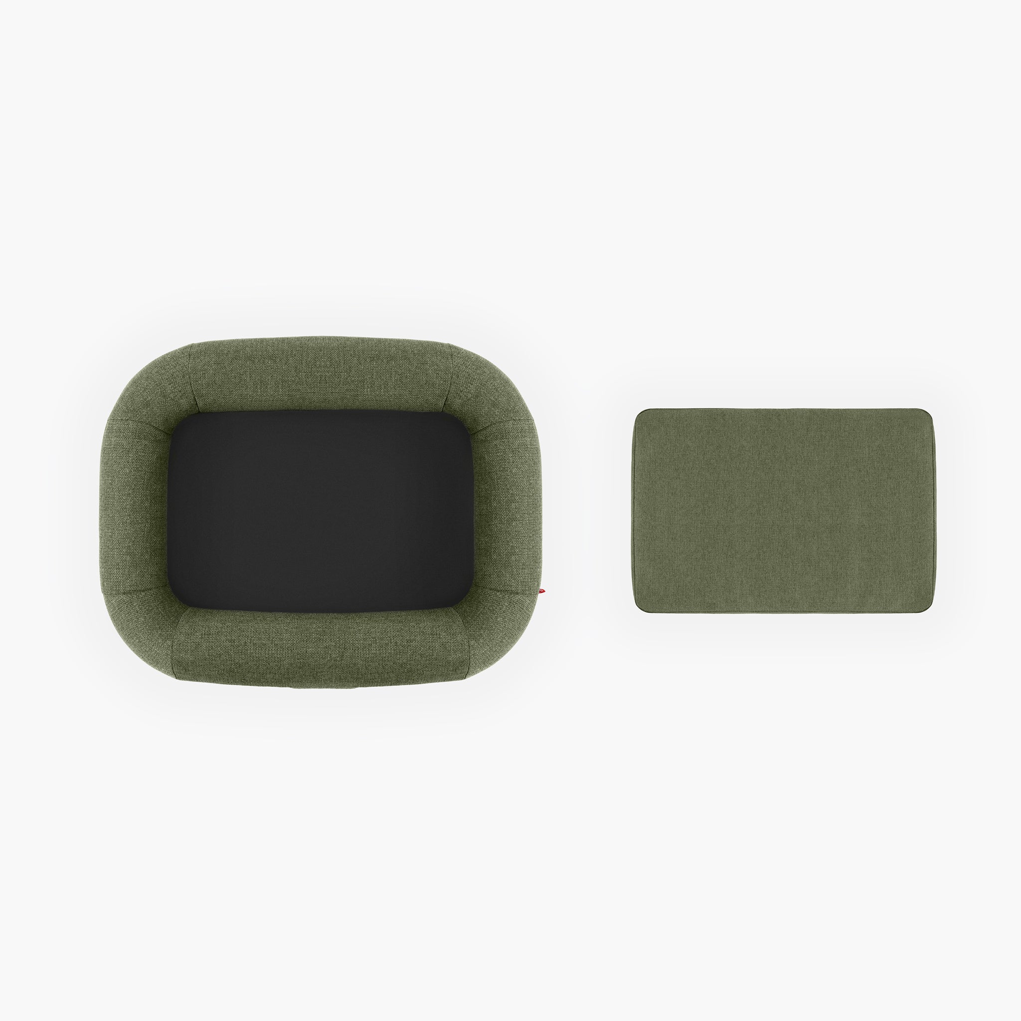 Green dog bed with mattress
