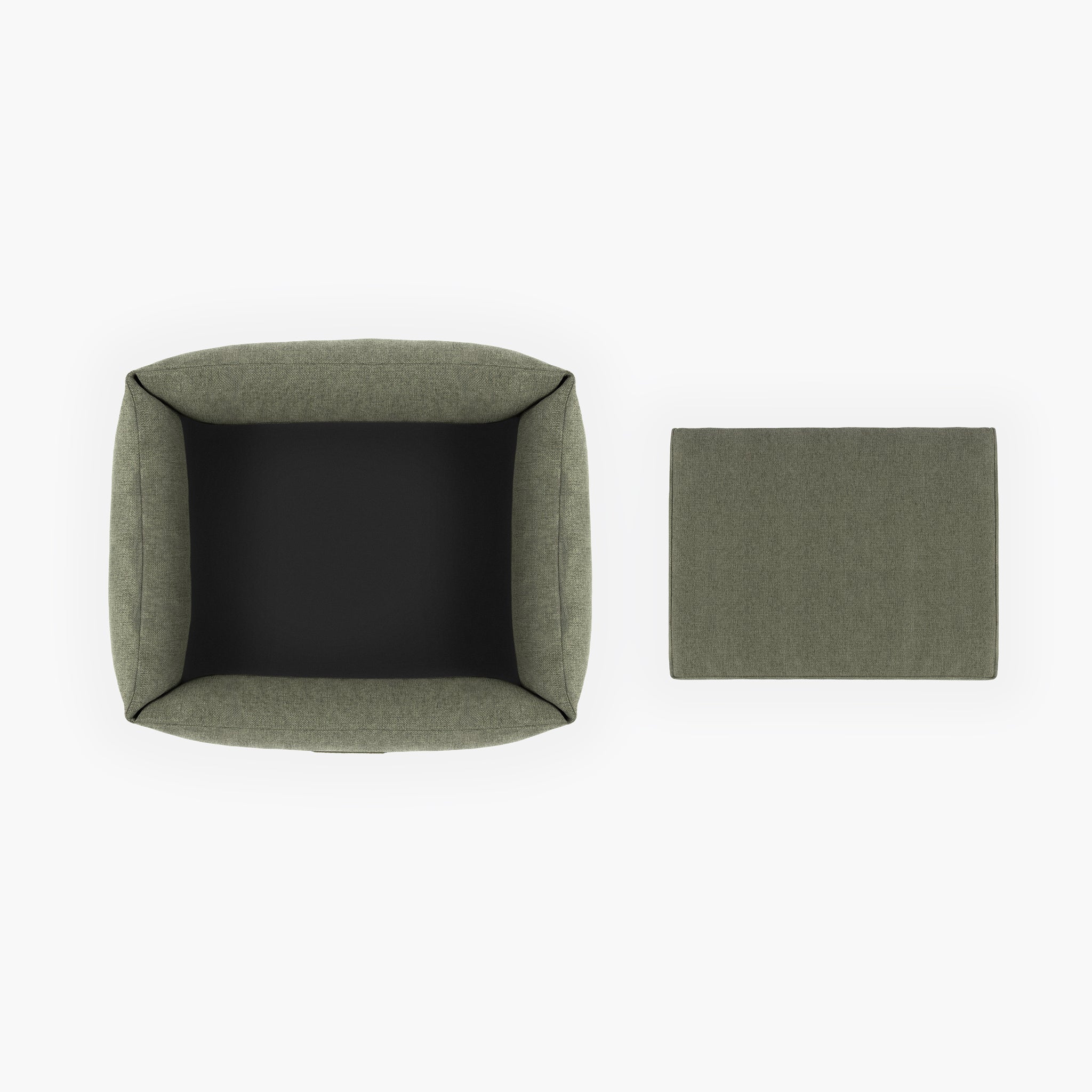 Green dog bed cube and square mattress on a white background