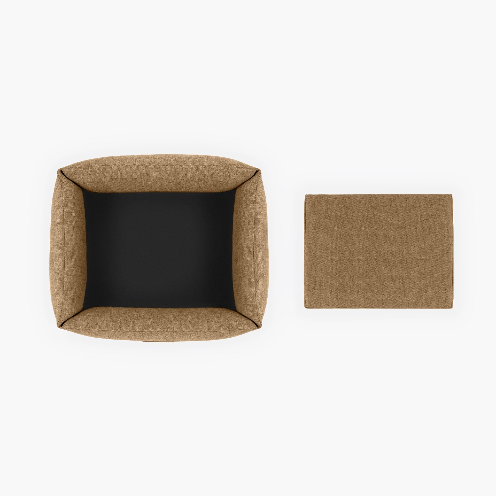 Brown fabric dog bed with a mattress