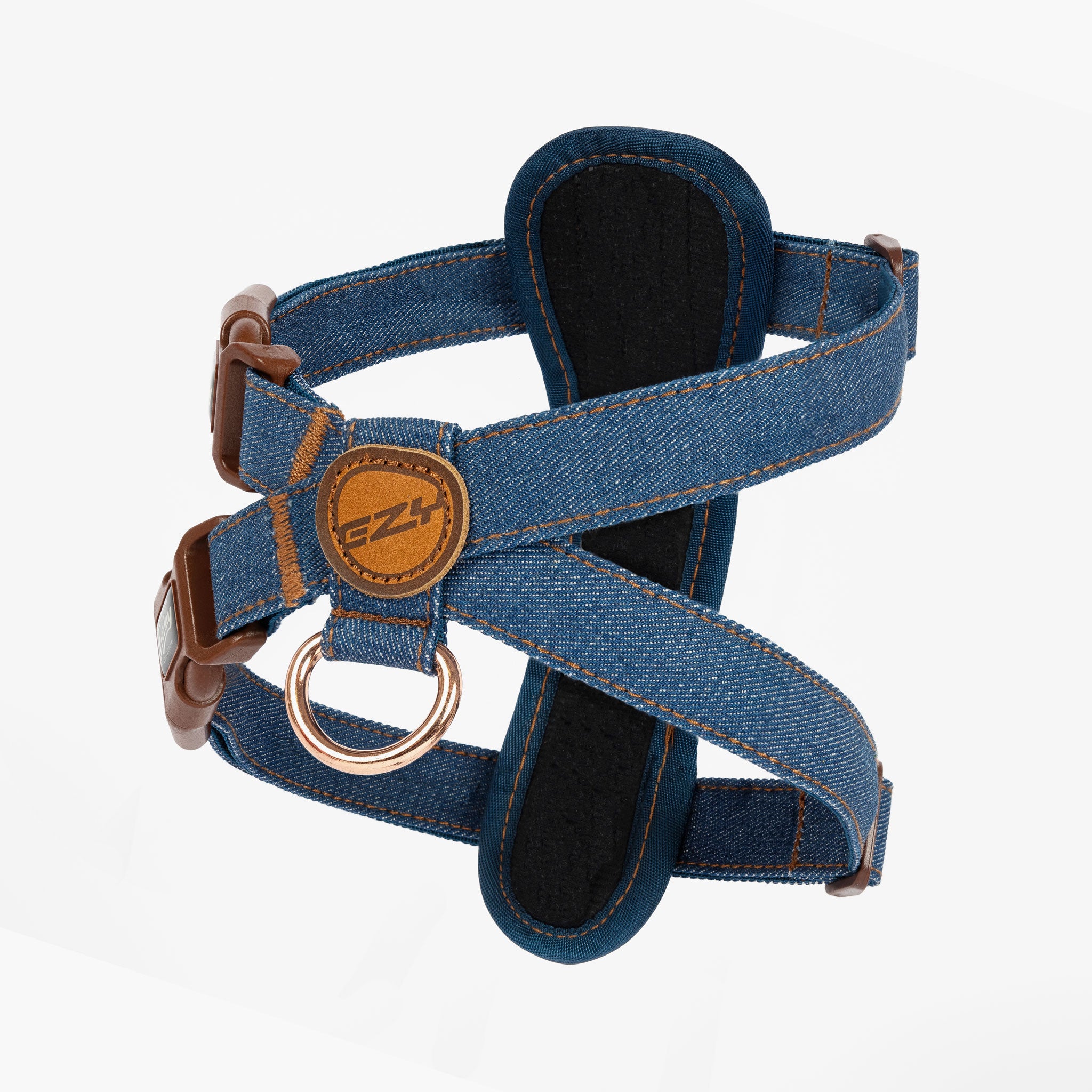 Denim Chest Plate Dog Harness - Back Angle