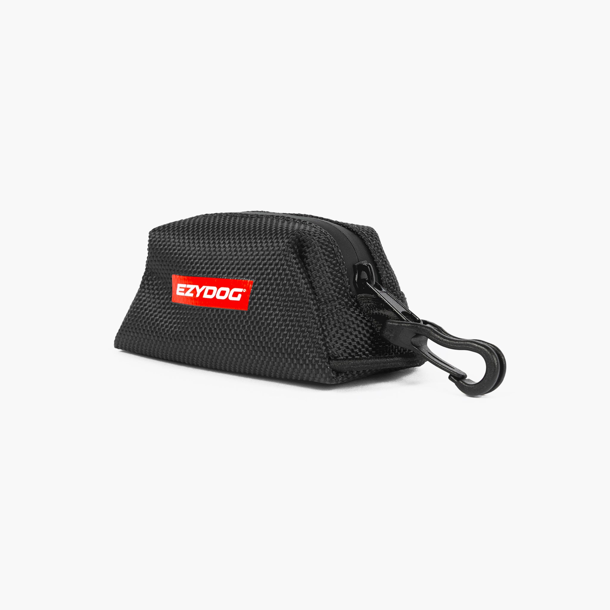 Black Essential Poop Bag Holder with EzyDog logo on a white background