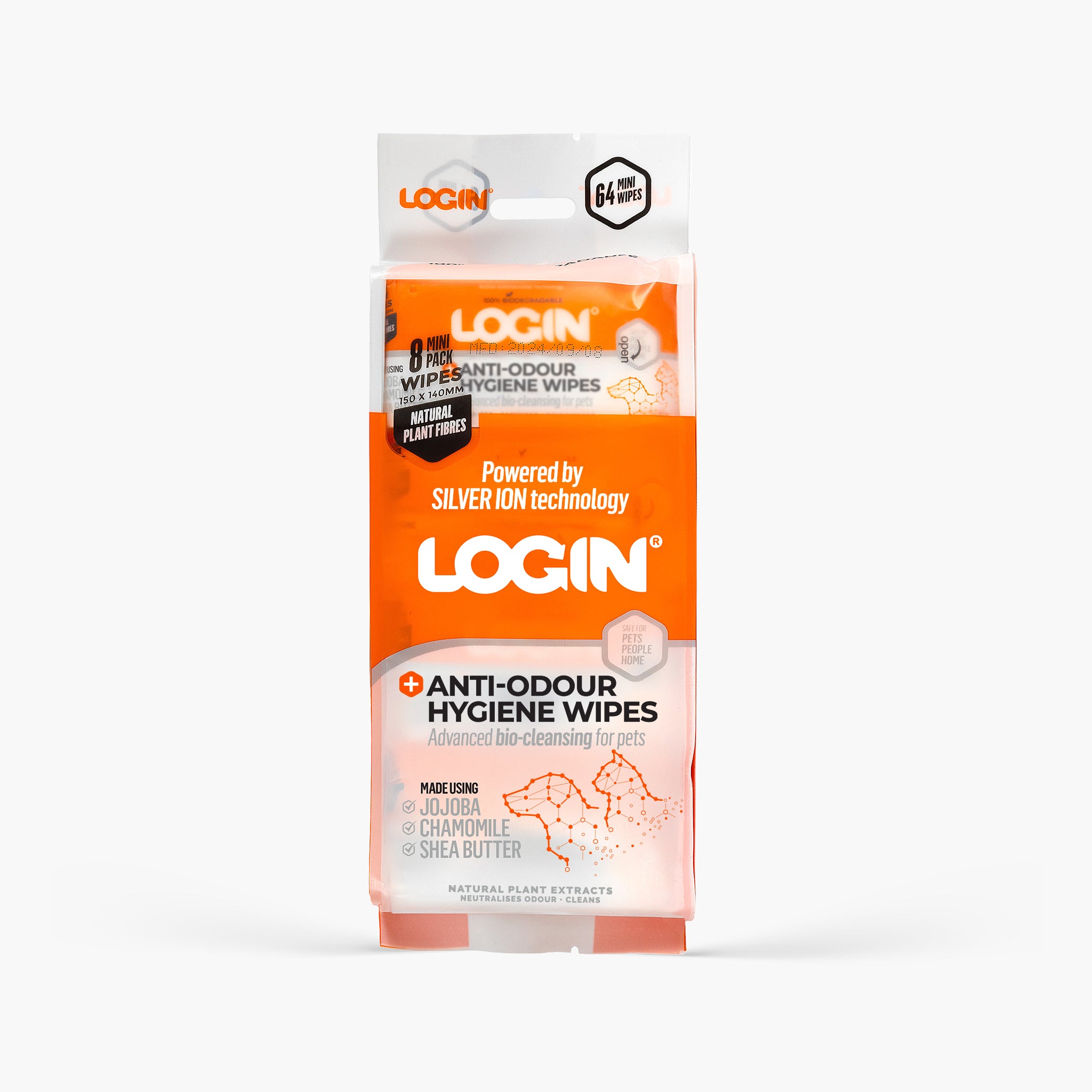 LOGIN Anti-Odour Hygiene Wipes 64pc / 8x8pc