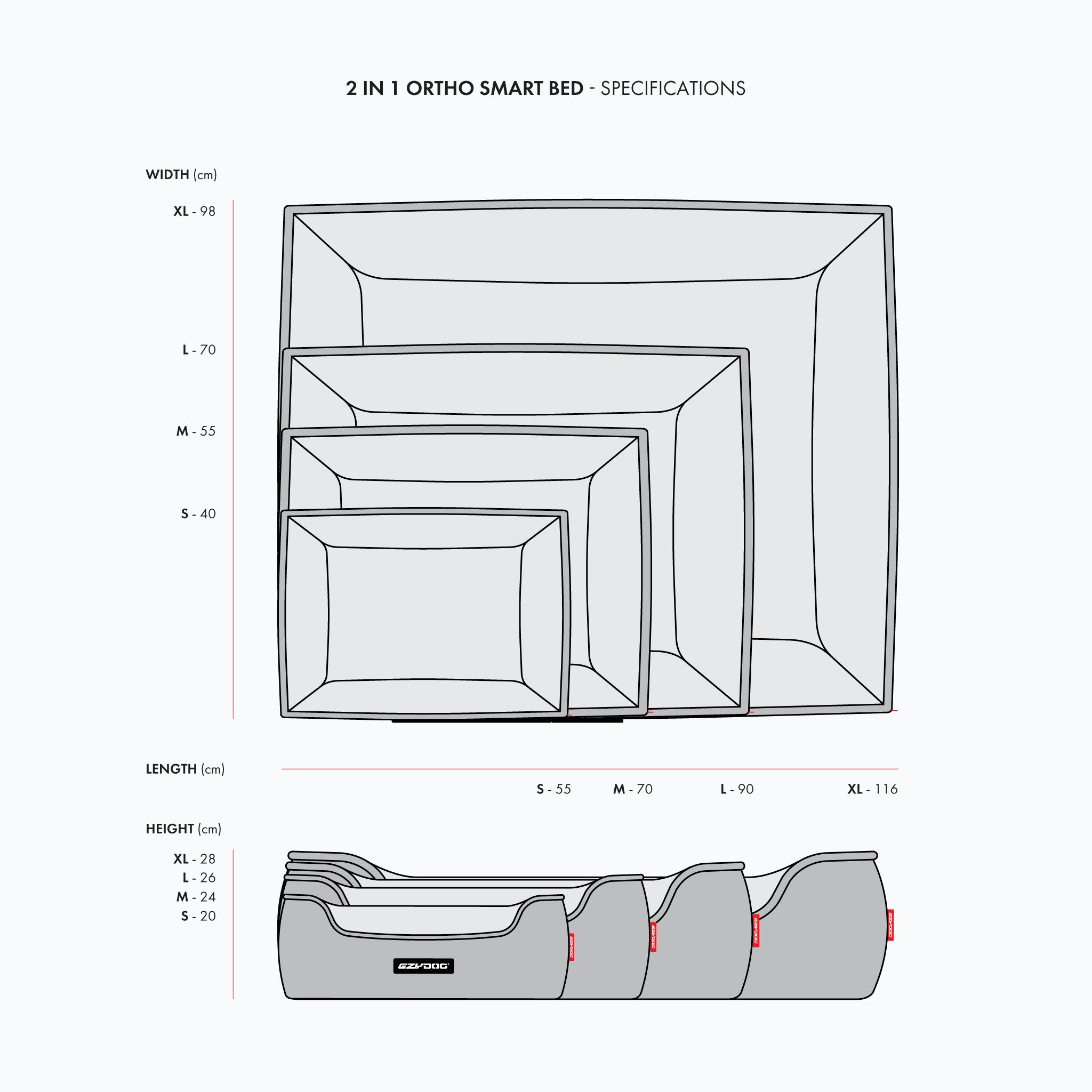 2 in 1 Ortho Smart Bed Size Chart