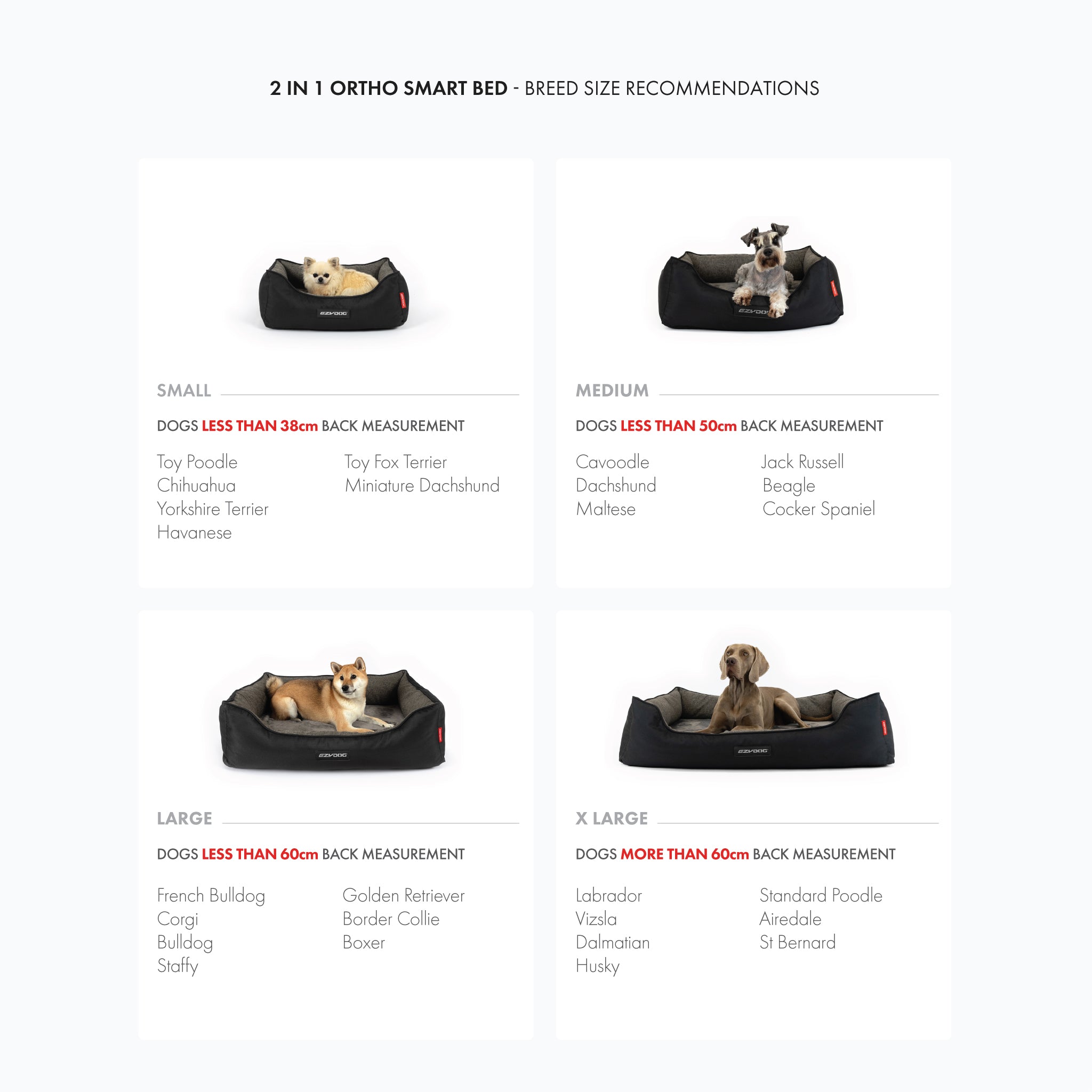 2 in 1 Ortho Smart Bed Breeds Size Recommendations