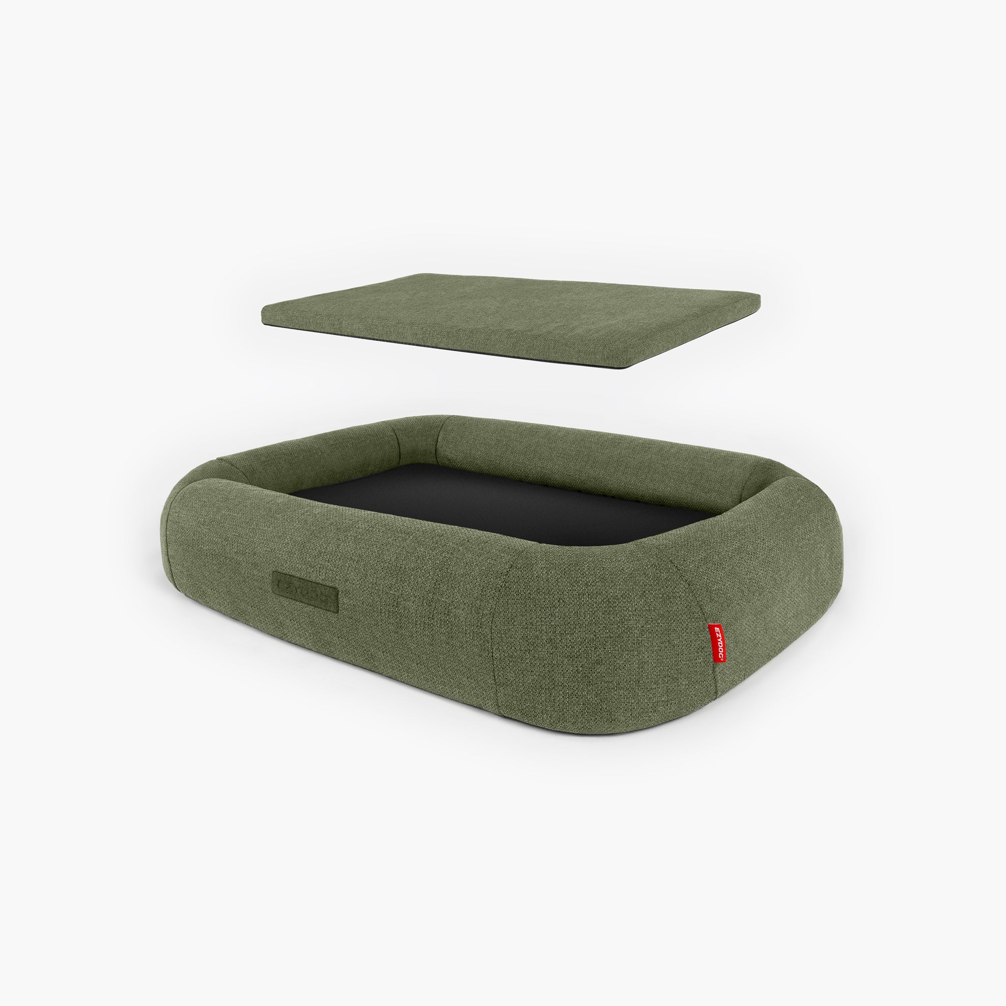 Green dog bed with mattress