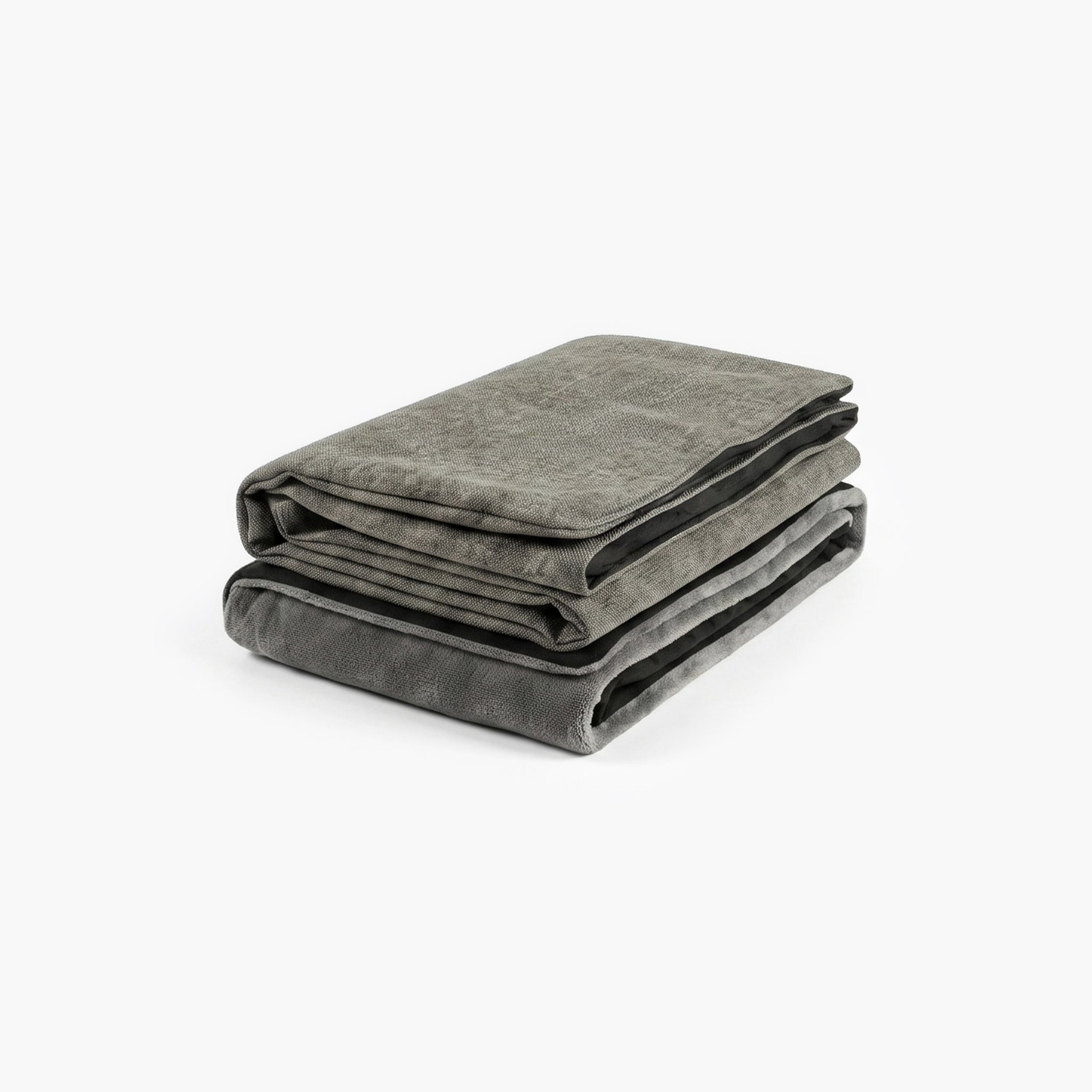 Folded gray dog bed cover 