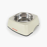 A white Uno Dog Bowl with a stainless steel inner bowl and a square anti-slip base.